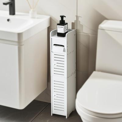 Kompaktní úložná jednotka do koupelen, navržená s úzkým profilem a vyrobená z odolného PVC. Ideální pro malé prostory, snadná montáž