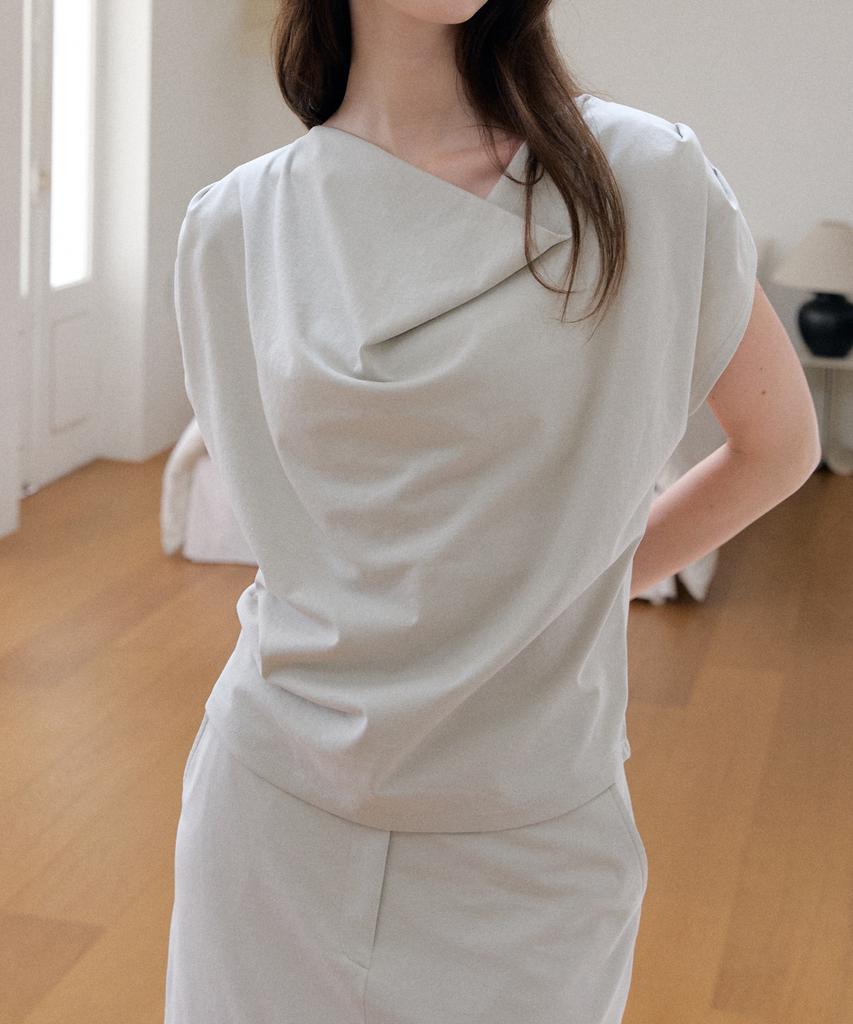 Meojiaenminggeul Ella Stretch Drape Top Blouse (Greige)
