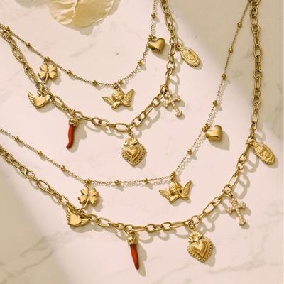Stainless Steel Angel Heart Multi-Pendant Clavicle Chain - Double Layer European American Jewelry Trend
