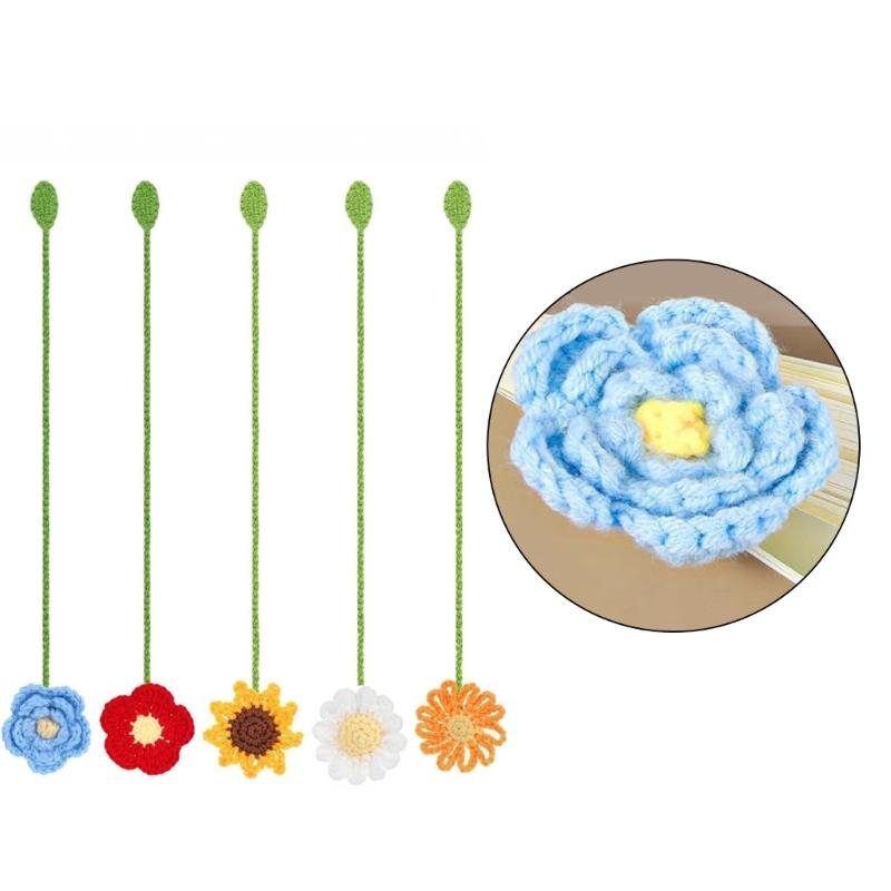 5 Pcs Decorative Bookmarks for Book Reading Crochet Flowers Page Marker Creative Bookmarks Knitted Daisy Book Markers