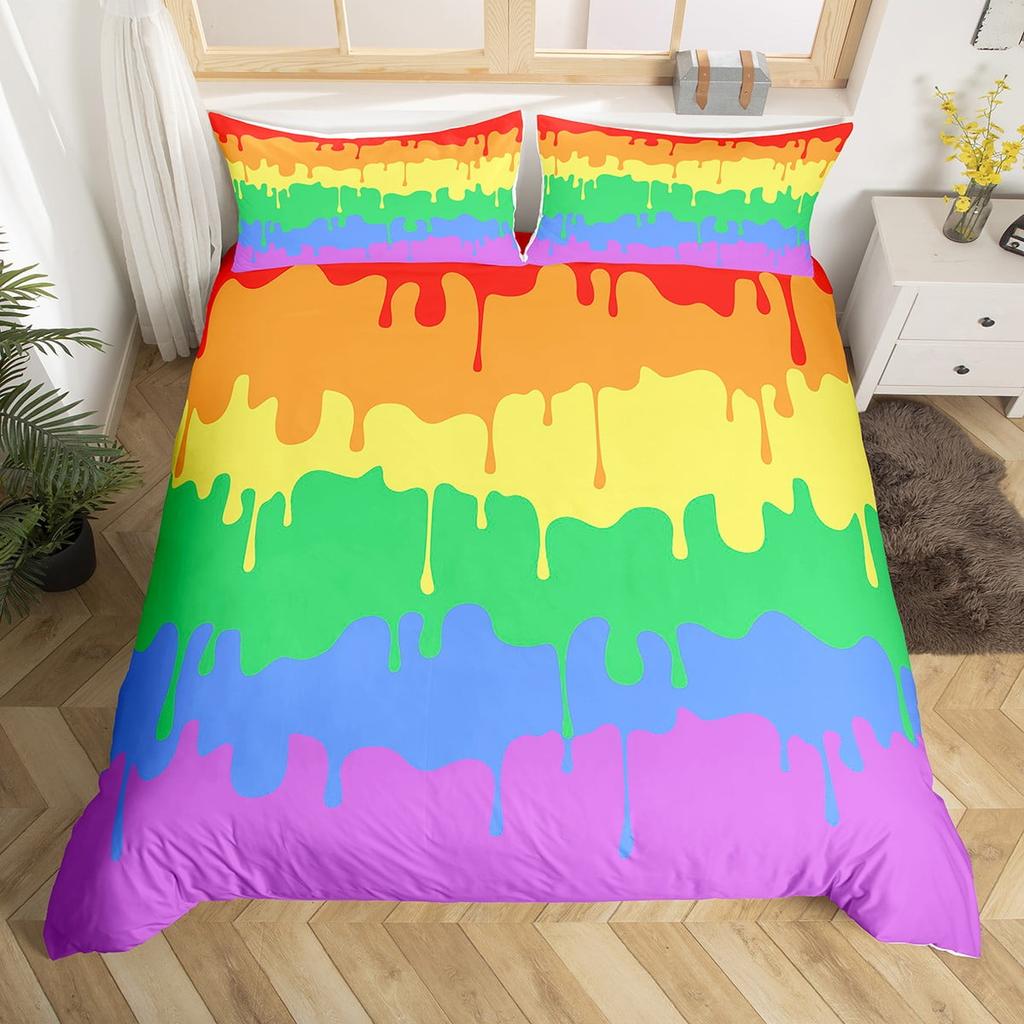 Colorful Swirl Bedding Set,Rainbow Stripes Duvet Cover Twin King Size Pride Theme Comforter Cover Abstract Art Bedspread Cover