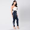 Pantaloni de blugi elastici pentru femei cu talie înaltă și detaliu cu broderie, croială slim, pantaloni casual