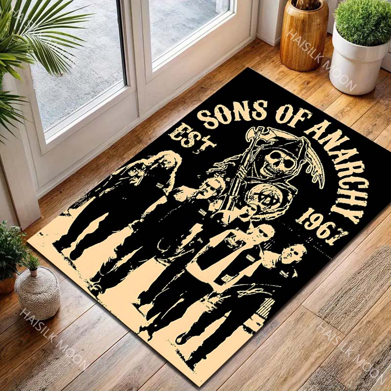 1PC Biker gang with skull emblem Carpet for Living Room Bedroom Sofa Home Decor Rus Non-slip Floor Mat Luxury Gift