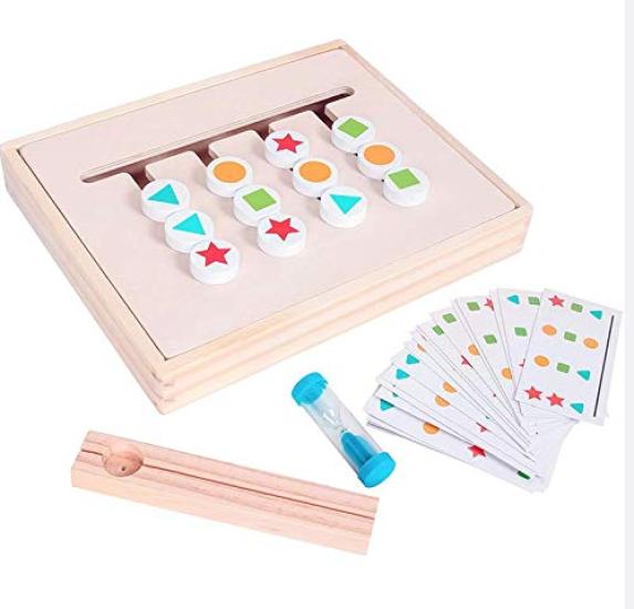 

Foldable wooden 3D sorter with storage box for color and shape sorting
