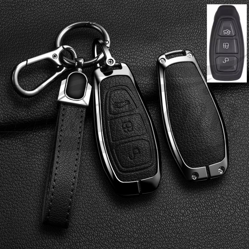 Auto Zinc Alloy Genuine Leather Key Fob Cover Case Mount Fit For Ford Fiesta Iv Focus Galaxy Fusion Mondeo Iv B-Max C-Max S-Max Kuga Ecosport