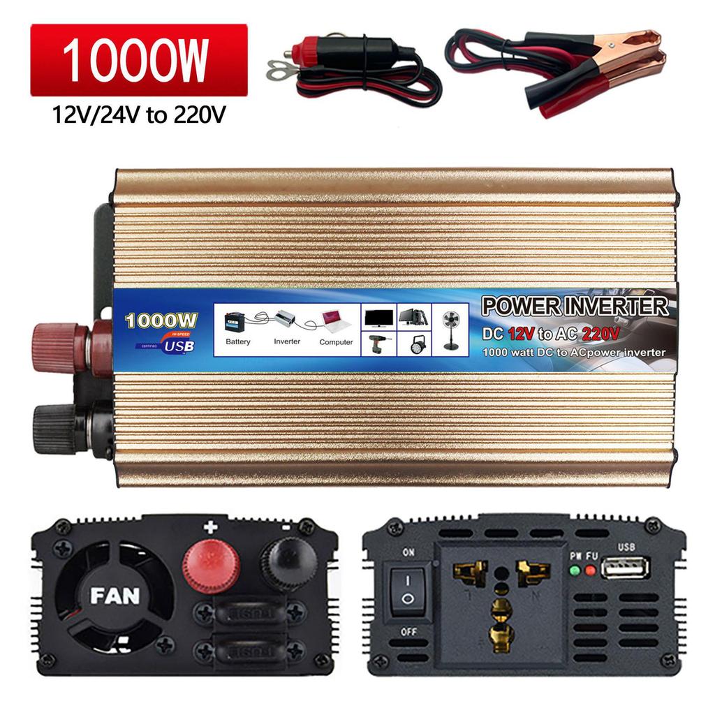 Smart Car Power Inverter 12V/24V to 220V, 500W/1000W/2000W, with USB Port