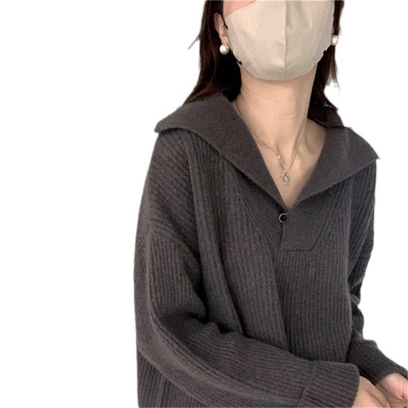 Solid color fashionable simple pullover sweater women's autumn and winter new versatile loose and thin knitted sweater top