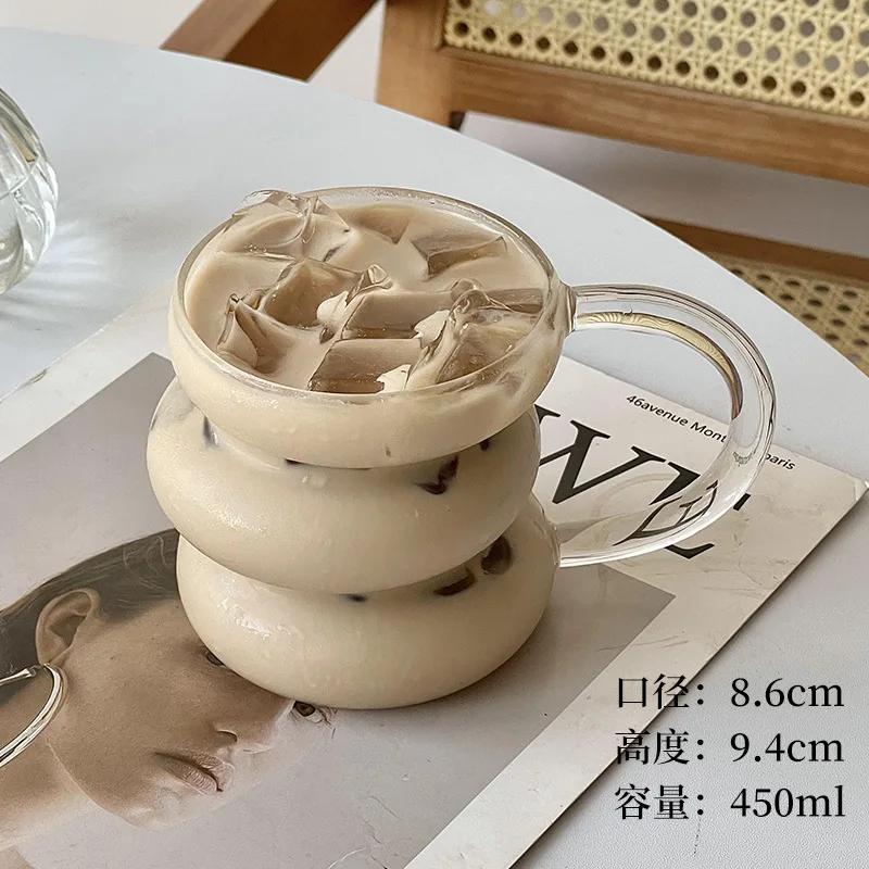 Skleněný hrnek s unikátním designem, z vysoce borosilikátového žáruvzdorného skla, na kávu, studené nápoje a mléčný čaj.