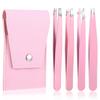 4Pcs Tweezers Set with Travel Bag, Professional Stainless Steel Pointed Tweezers, High Precision Eyebrow Tweezers for Women