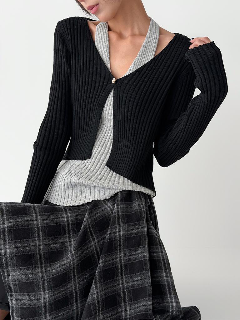 The Green Lab Check Asymmetrical Skirt [Black]