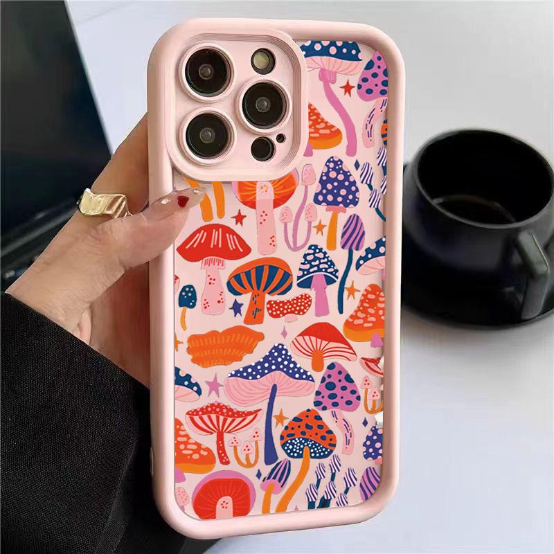 Case For iPhone 17 Cases iPhone 16 Pro Max Case Colorful Mushroom Silicone Case For iPhone 15 Plus 14 13 12 11 16E 17 Air Cover