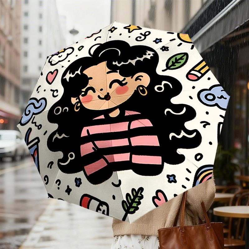 Rainbow Dreams: Cute Cartoon Character Umbrella Auto-Open/Close, Lightweight & Durable, Ideal Travel Accessory and Gift 154