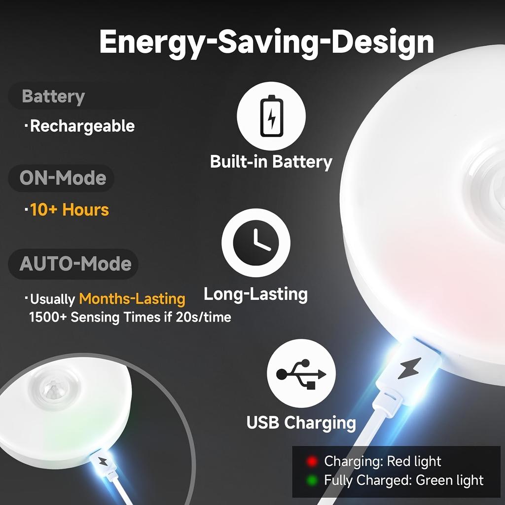 Pachet de 6 lumini de noapte LED cu senzor de mișcare, reîncărcabilă prin USB, lampă de perete fără fir pentru uz casnic și în aer liber