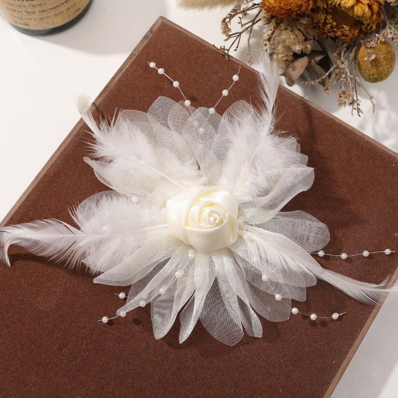 

Нежный стиль Фея Перо Сетка Роза Заколка для волос Головной убор Аксессуары для одежды белый