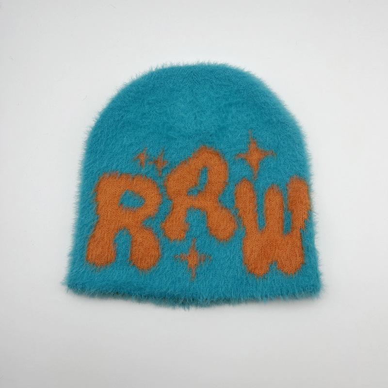 New imitation mink knitted jacquard hat, popular warm plush hat in Europe, America and autumn and winter