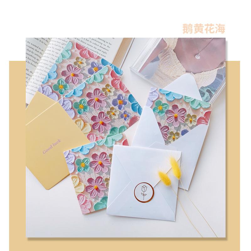 8PC High value literary small fresh oil painting greeting card foldable creative holiday birthday es gift message small card