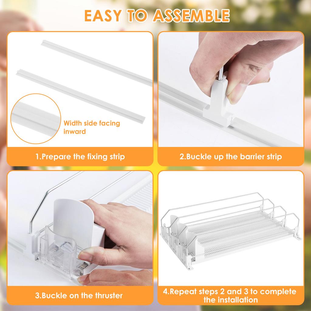 3 Rows Drinks Self-Sliding Fridge Storage Rack for Adjustable Soda Kola Can Dispenser Width Beer Egg Kitchen Organizer