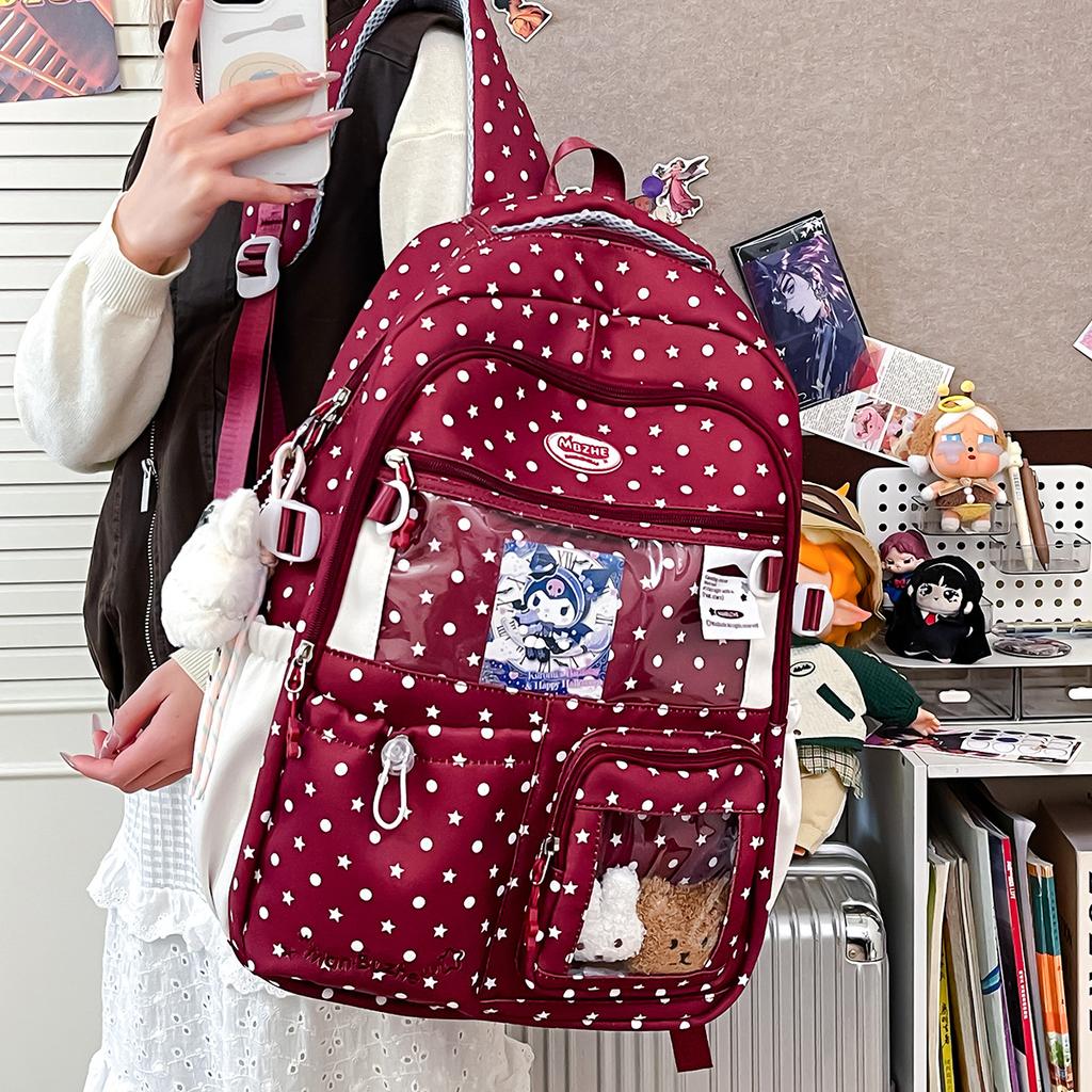Schoolbag Korean Version Ins Polka Dot Backpack Bag Cute Star Versatile Junior High School Student Schoolbag Large Capacity Casual Backpack