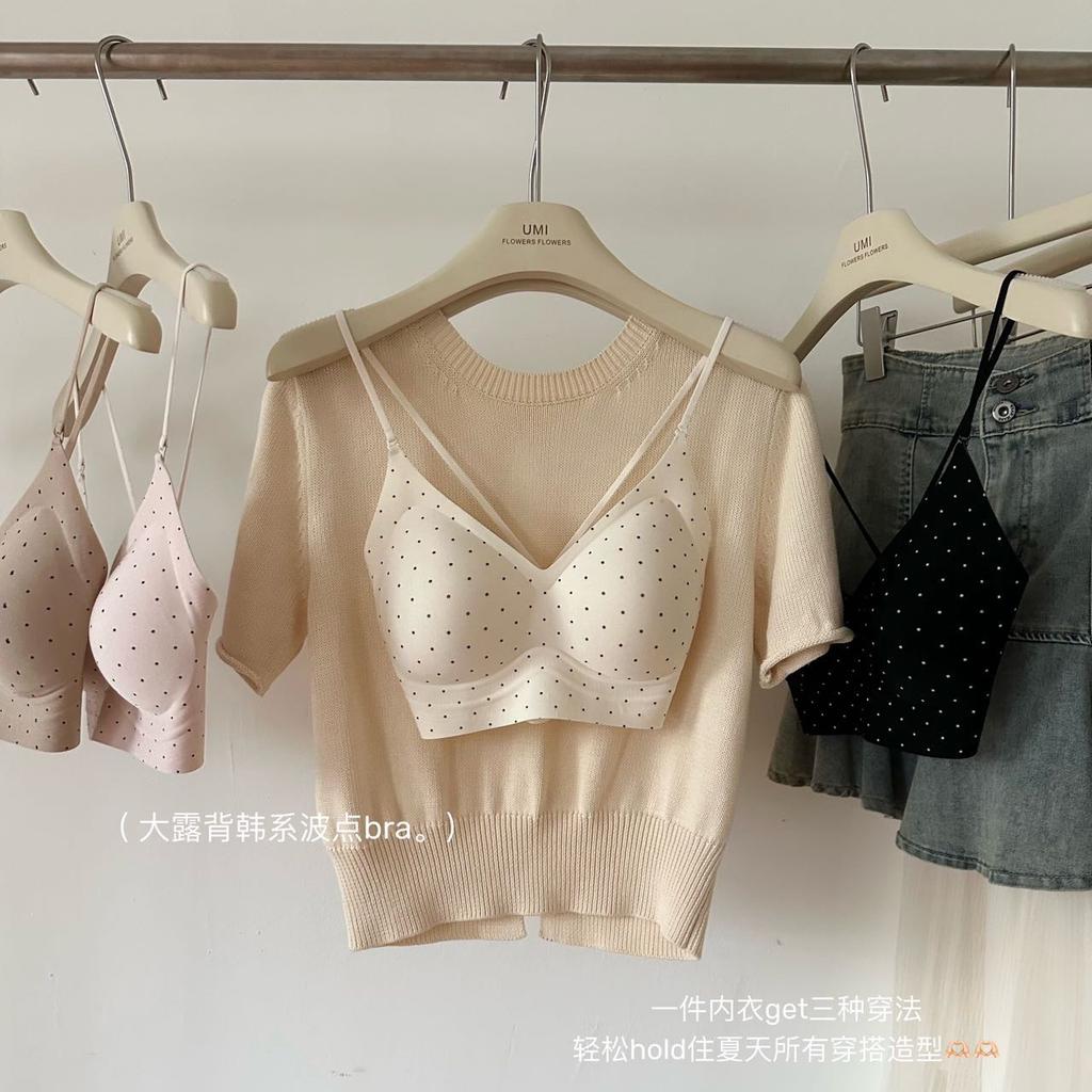Korean Polka Dot Sweet and Spicy Wind Polka Dot Printing Big U Backless Seamless Thin Underwear Beautiful Back Multi-wear Fatila Bra