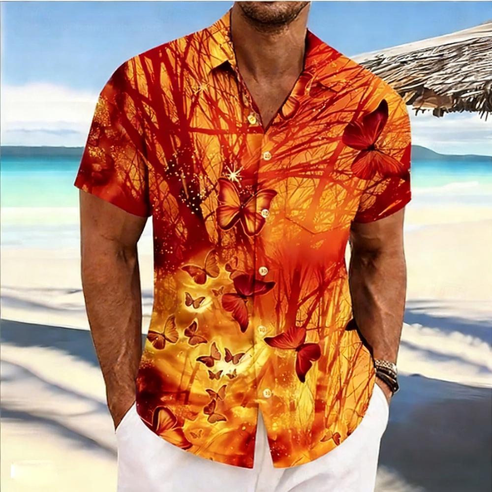 2026Men's Spring New Short-sleeved Shirt Natural Butterfly High-definition 3D Printed Shirt Hawaiian Outdoor Party Clothes Men's