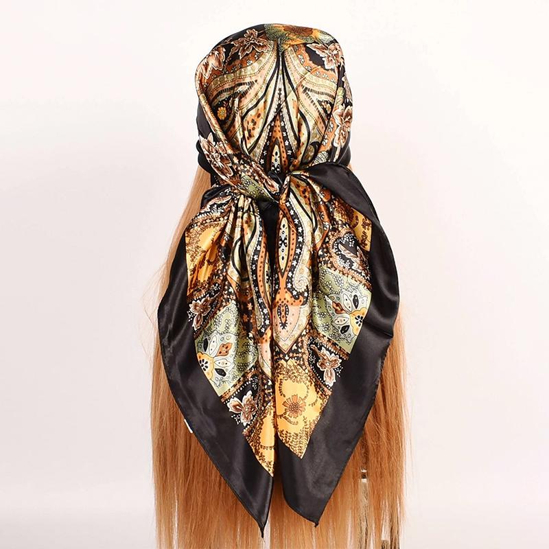 90X90CM Luxury Retro Brand Square Scarf for Women Sunscreen Beach Kerchief Hijab Girl All Seasons Scarves Lady Bandana Headband