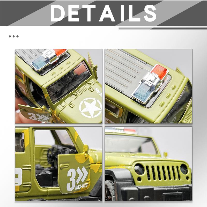 1:38 Alloy Vintage Diecast Wrangler Police OFF-Road Car Model Classic Pull Back Car Model Miniature Vehicle Replica Collection