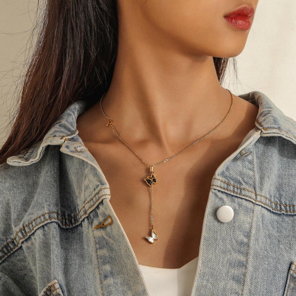 Multilayer Vintage Butterfly Necklace For Women Gold Color 316L Stainless Steel Blade Snake Chain Charms Choker Jewelry Gift