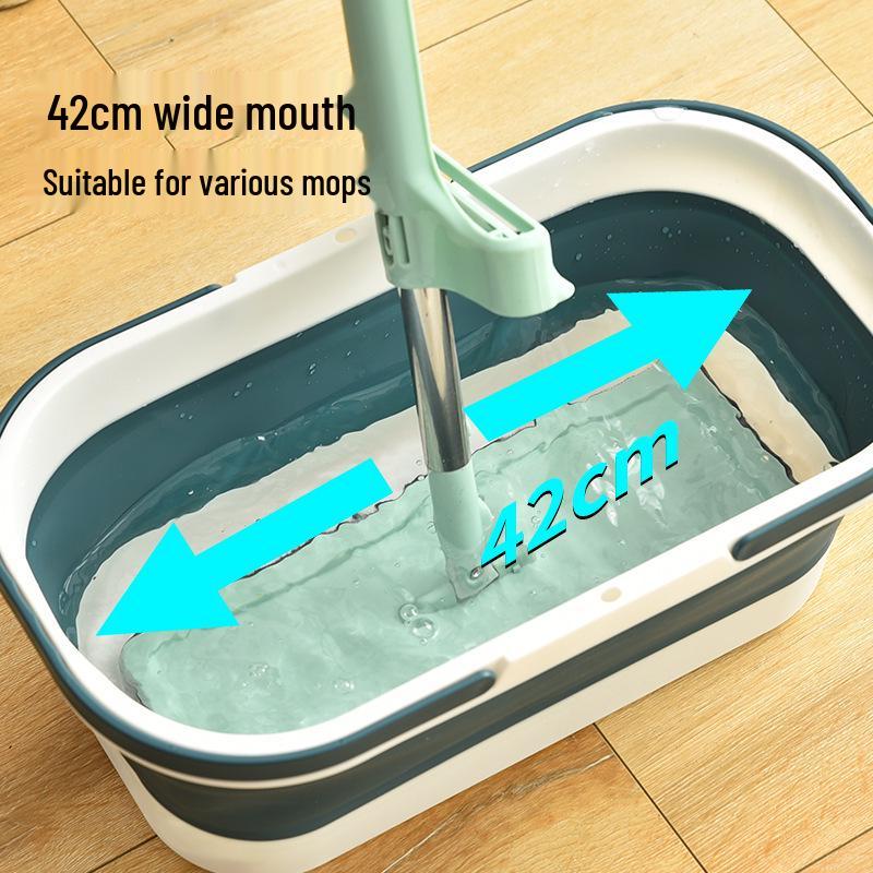 Foldable Rectangular Mop Bucket with Wheels and Handle - Portable Silicone Mopping Bucket