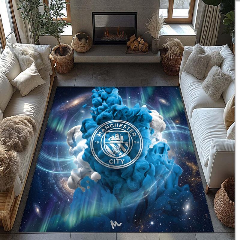 Manchester City Printed Flannel Area Rug Non Slip Soft Polyester Floor Carpet Indoor Decor Mat for Bedroom Living Room Sofa