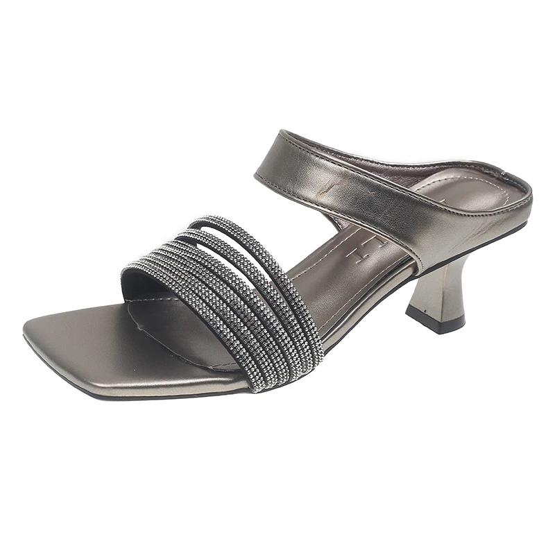 Fashion Women's High Heels Slippers 2025 Summer New Fashion Toe Dance High Heels Sandals Crystal Belt Platform Women's Shoes Sandalias