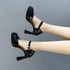 Fashion Patent Leather High Heels Sandals Women Summer 2024 Chunky Platform Party Sandals Woman Clear Thick Heeled Ankle Straps Pumps