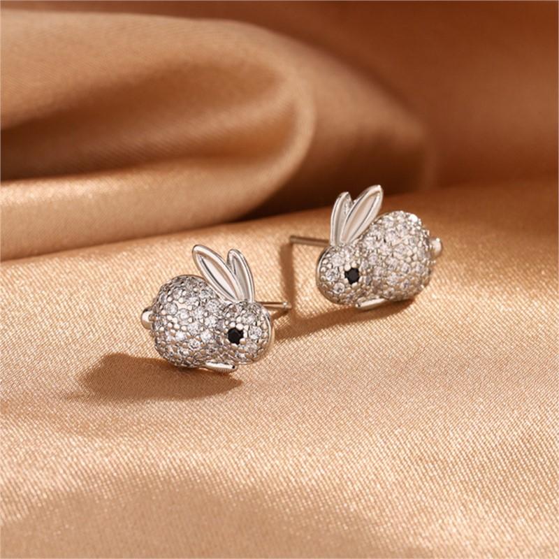 Sole Memory 925 Silver Cute Zircon Rabbit Stud Earrings For Women Fine Jewelry Female Party Gift EA880