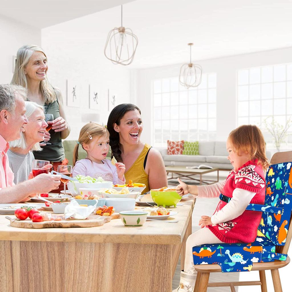 Adjustable Height Children's Dining Cushion, Portable, Removable, Washable High Chair/Booster Cushion for Kids, Chair Seat Pad, Mat, Fabric, with Stra