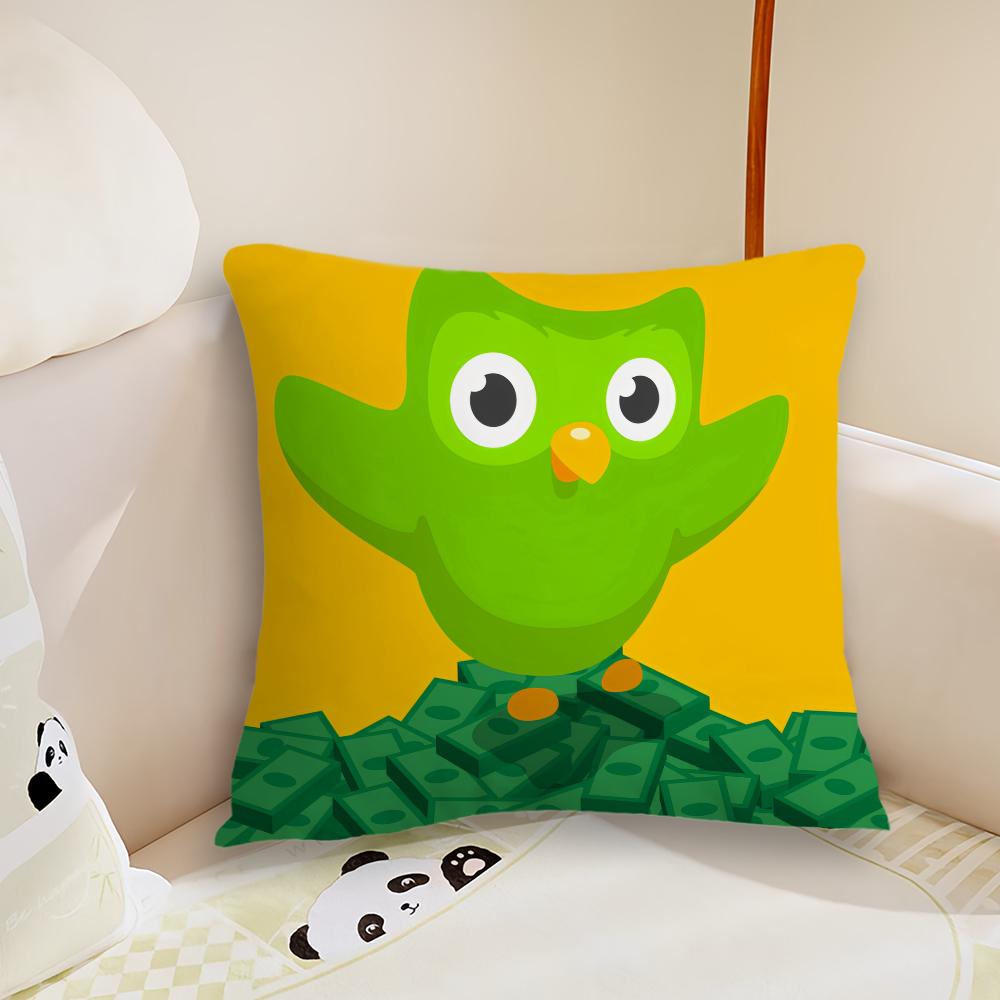 Cute Cartoon DDuolingo cushion cover Pillow Case Plush Fabric Soft Double Sided Print Sofa Cushion Cover Throw Pillow Covers