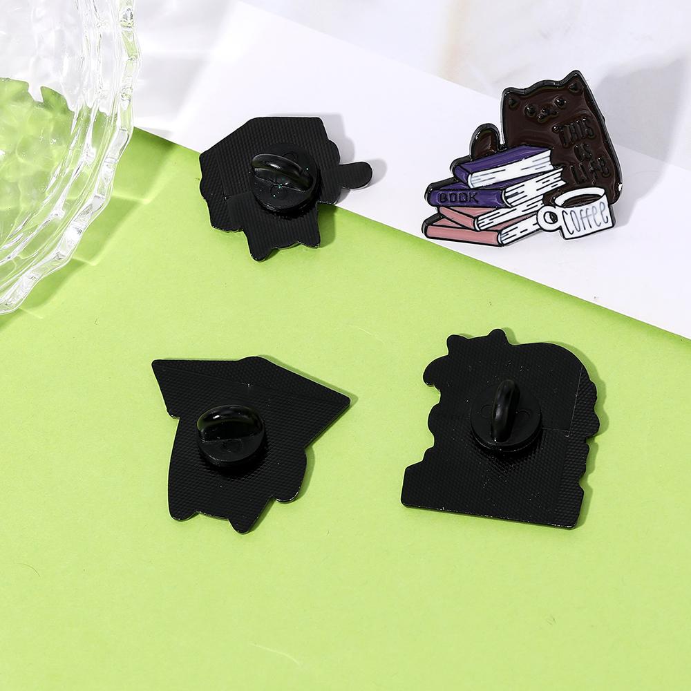 4 Styles Cute Cat &Book And Coffee Design Enamel Brooches Kitten Kitty Reading Drinking Enamel Pins For Pet Lovers Gif T