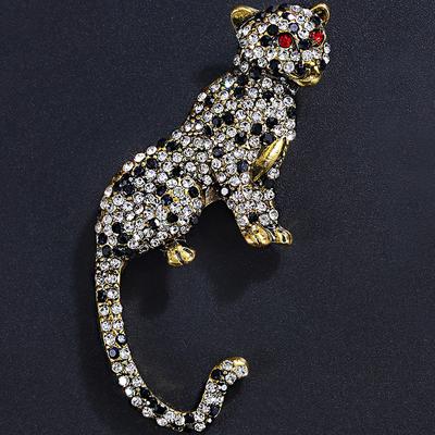 Broche Pin Leopardo de Cristal Masculino Strass Broches de Chita Joias de Animal Lapela
