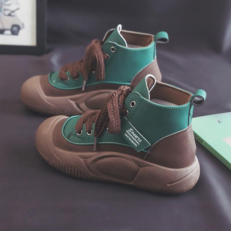 

Высокие туфли и ботинки для женщин Весна и осень Новые универсальные кроссовки на толстой подошве для студенток Повседневная обувь для женщин 40 зелёный