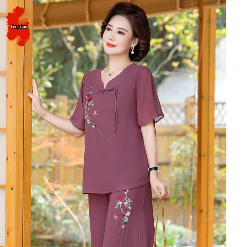 

Elegant Embroidered Summer Two-Piece Set for Women 4XL