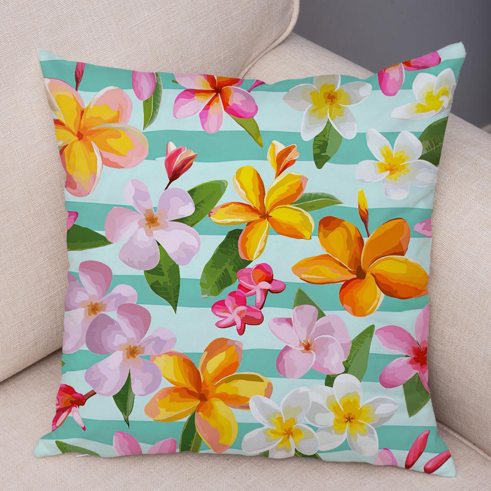 Tropical Floral Cushion Cover Plumeria Hibiscus Flower Print Soft Fabric Living Room Sofa Decor Pillow Case