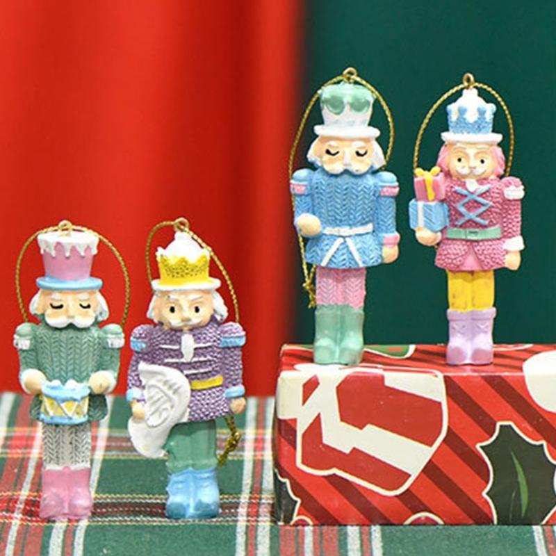 Pack of 4 Candy Color Nutcrackers King and Soldier Statue Christmas Decorative Hanging Resins Nutcrackers Toy Decors