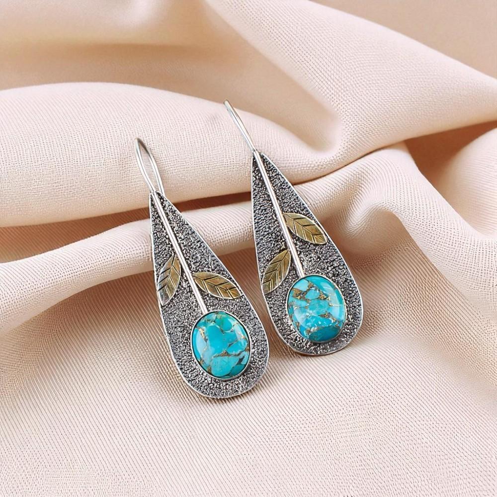 

Rare Blue Copper Turquoise Gemstone 925 Sterling Silver Jewelry Earrings 2.00 EE-72-37