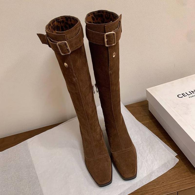 Herbst- und Winterleder Damenstiefel in Übergröße mittlerer Absatz runde Spitze vielseitige Damenlederstiefel Blockabsatz neue hohe Rindsleder Martin Boots