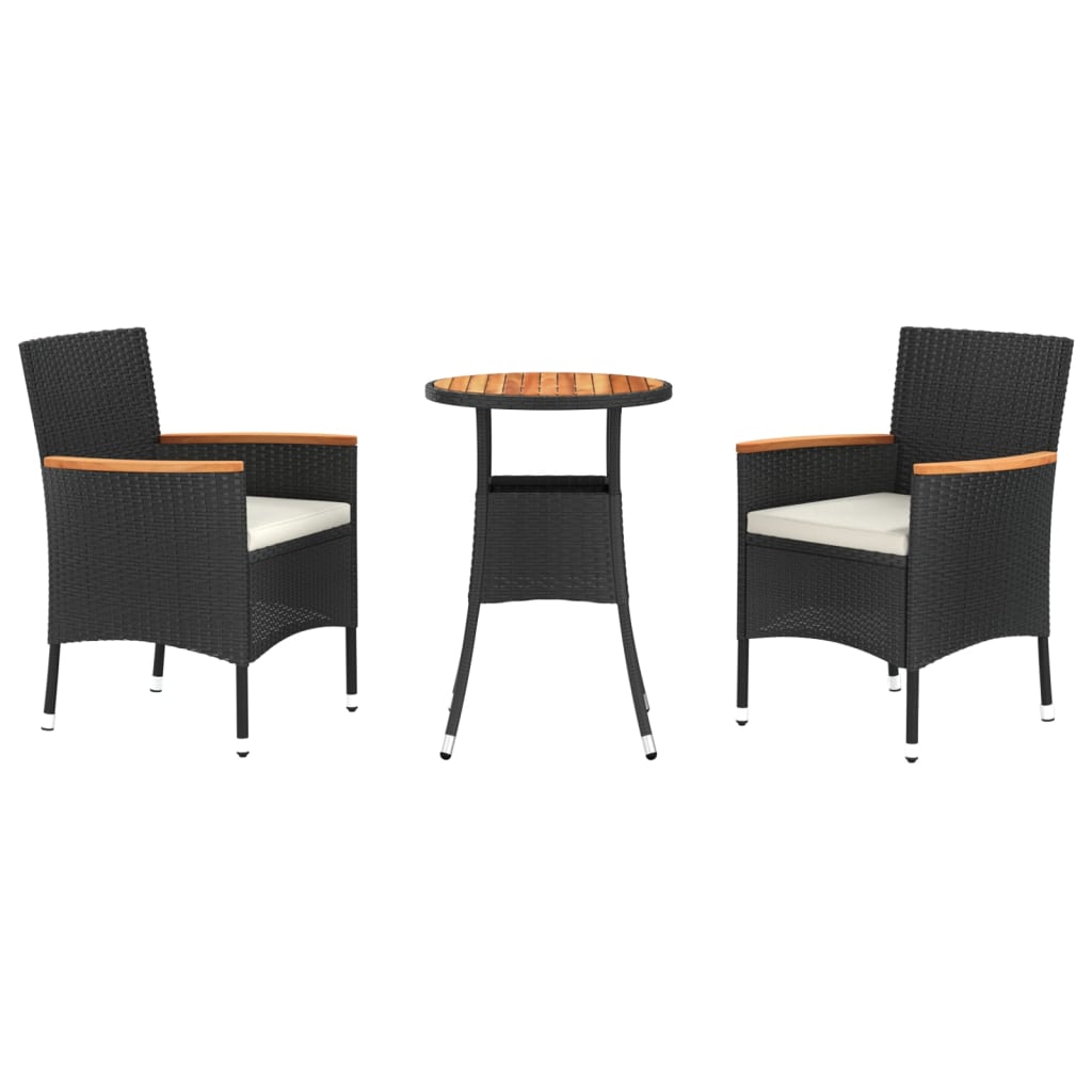 Vidaxl 3-Cz. Garden Bistro Furniture Set With Cushions, Black