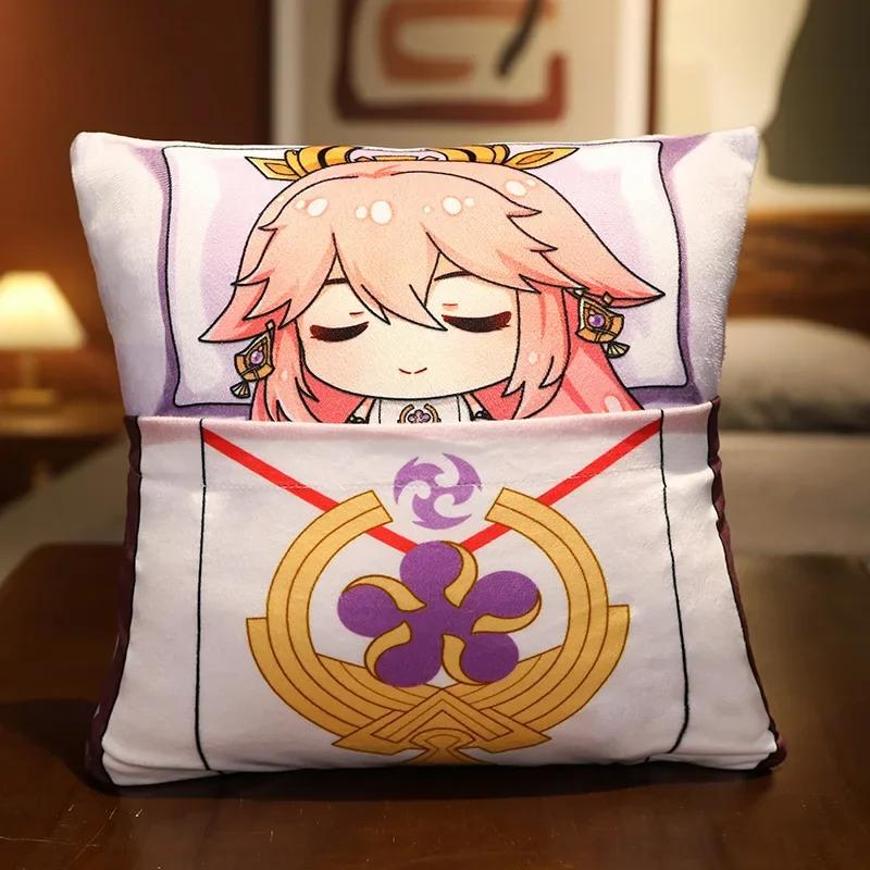 36x27cm Genshin Impact Plush Toy Kawaii throw pillow plush Tiwat Zoo Yae Miko Tartaglia Thoma Ganyu Diluc Plush Pillow Cartoon