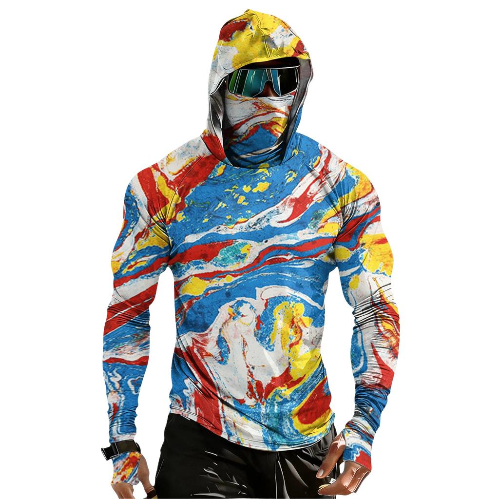Men's Casual Raglan Hoodie Long Sleeve Sun Protection Shirt UPF 100+ Lightweight Breathable Quick Dry Outdoor Top with Textured Print