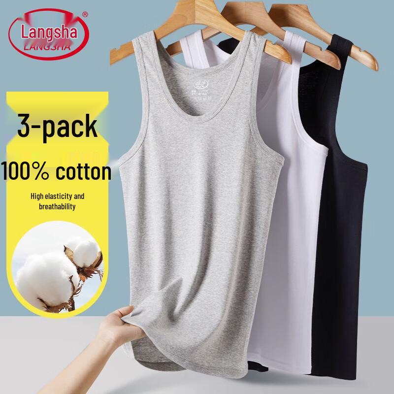 Langsha Men s Pure Cotton Undershirt Vest 3-Pack XXXL