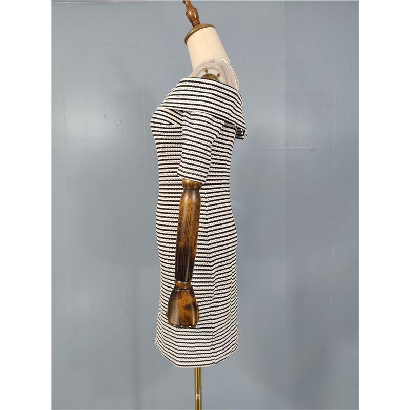 Export Single Gu Classic Black and White Stripes Contrast Color Hollow Concave-Convex Design Sling Short Collar Silm Sheath Dress