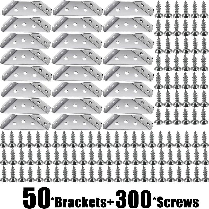 1/50Set Universal Stainless Steel Corner Bracket 90 Degree Right Angle Fixed Bracket Wood Furniture Bedframe Cabinet Accessorie