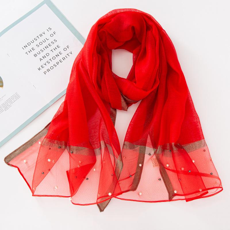 Luxury Pearl Long Scarf Shawl For Women Muslim Modal Hijab Thin Plain Scarf Big Size Headscarf Islamic Turban Headband 70*200Cm