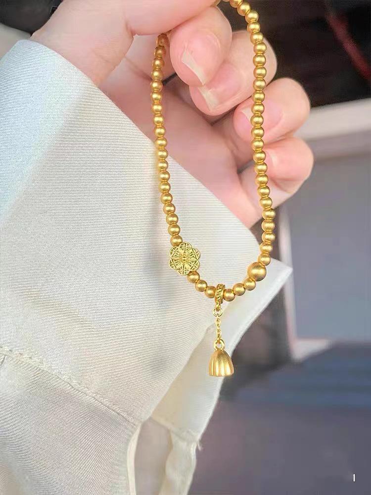 Six-Phase Lotus Seed Gold-Plated Bracelet 4mm Beads – Fortune Child Jewelry Collection